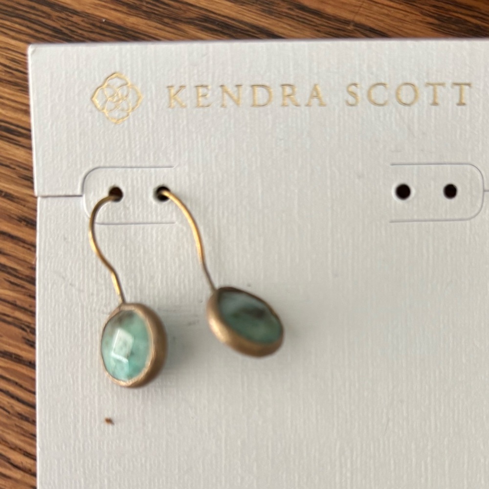 Kendra Scott Gold and Green Teardrop Earrings